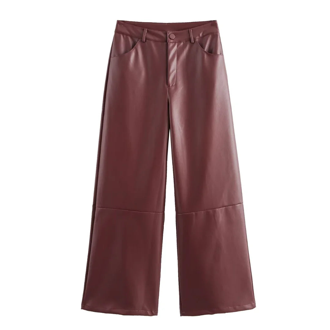 Kunstlederhose Burgundy Rot – Weit geschnitten, Elegant & Vegan