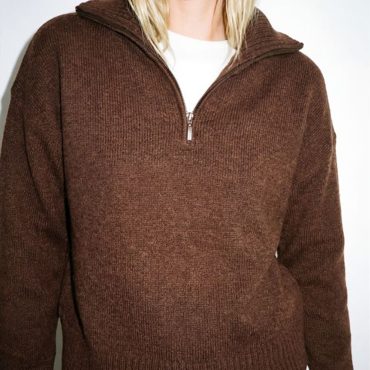 Zip Pullover Dunkelbraun | DUDAA