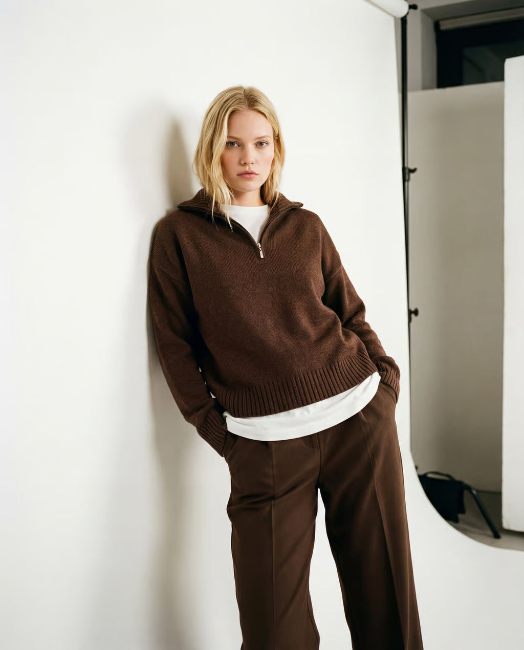 Zip Pullover Dunkelbraun | DUDAA