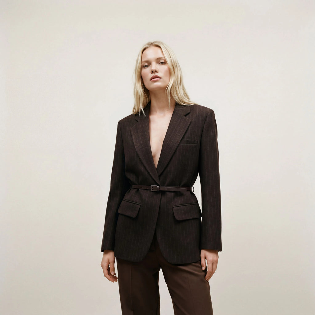 Blazer- Dunkelbraun Pinstripe | DUDAA