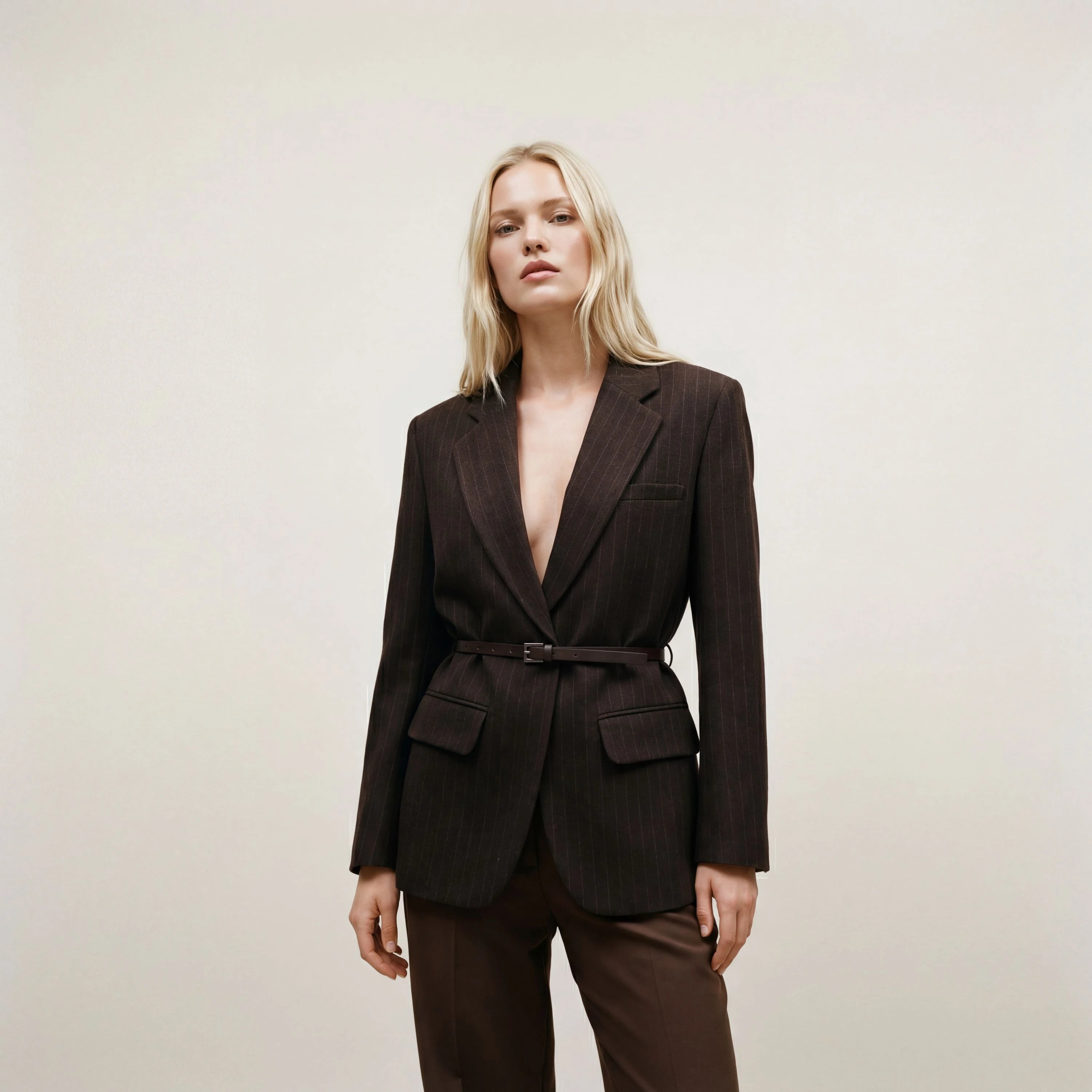 Blazer- Dunkelbraun Pinstripe | DUDAA