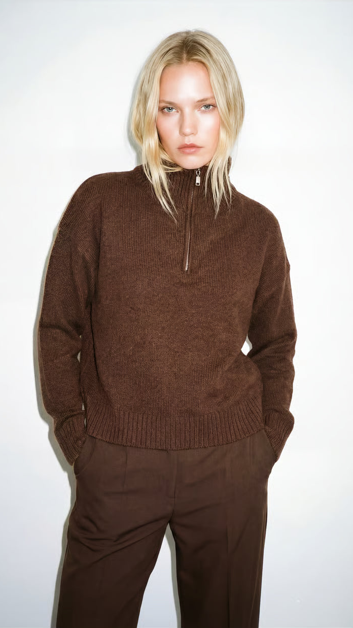 Zip Pullover Dunkelbraun | DUDAA